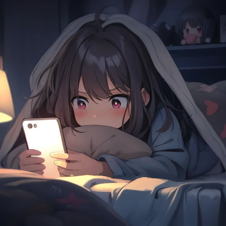 anime girl pink eyes, in bed with a phone and pillow in her hand, looking at her phone, anime visual of a cute girl, cute anime girl, digital anime illustration, anime picture, 4k manga wallpaper, 4k anime wallpaper, soft anime illustration, anime wallaper, anime art wallpaper 8k, guweiz on pixiv artstation