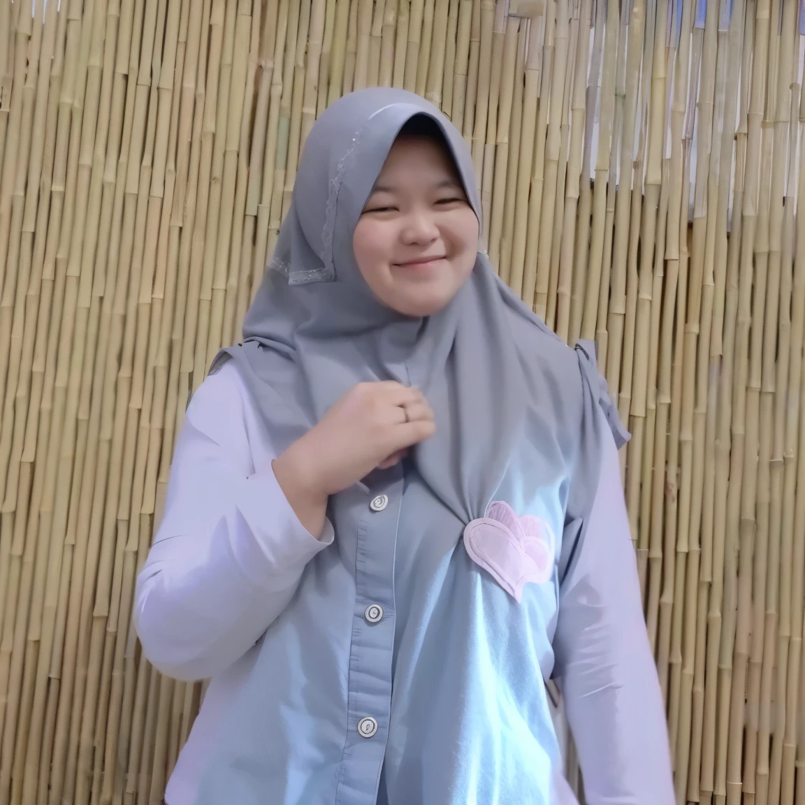 ((Masterpiece), Top Quality, malay Girl,wear hijab, (High School Uniform), , Silver Shorthair, Blue Eyes, (Skirt Deflected), (White Panties), (Small), Perfect Anatomy