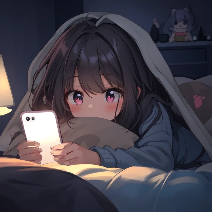 anime girl pink eyes, use glasses, in bed with a phone and pillow in her hand, looking at her phone, anime visual of a cute girl, cute anime girl, digital anime illustration, anime picture, 4k manga wallpaper, 4k anime wallpaper, soft anime illustration, anime wallaper, anime art wallpaper 8k, guweiz on pixiv artstation
