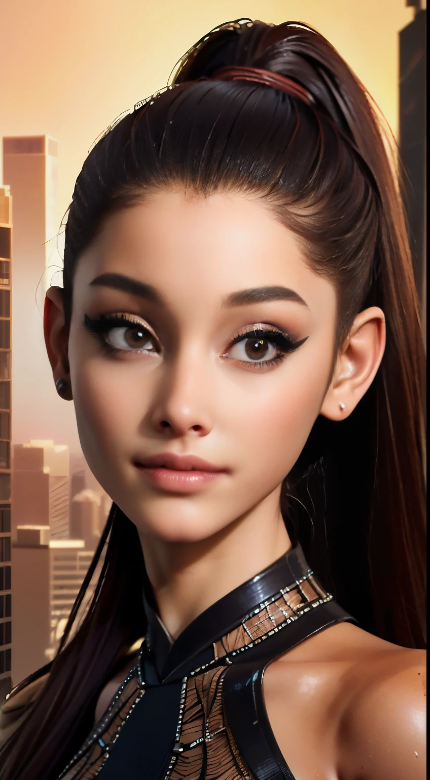 photo of Ariana Grande, RAW, beautiful woman, ((portrait)), ((detailed face:1.2)), ((detailed facial feature, detailed skin, clear skin), (perfect proportioned body), (wearing an intricate dress) (high detailed city environment, apartment balcony), (realistic photo, best quality, detailed), (8k wallpaper), (cinematic lighting, dramatic lighting) (sharp focus, intricate)