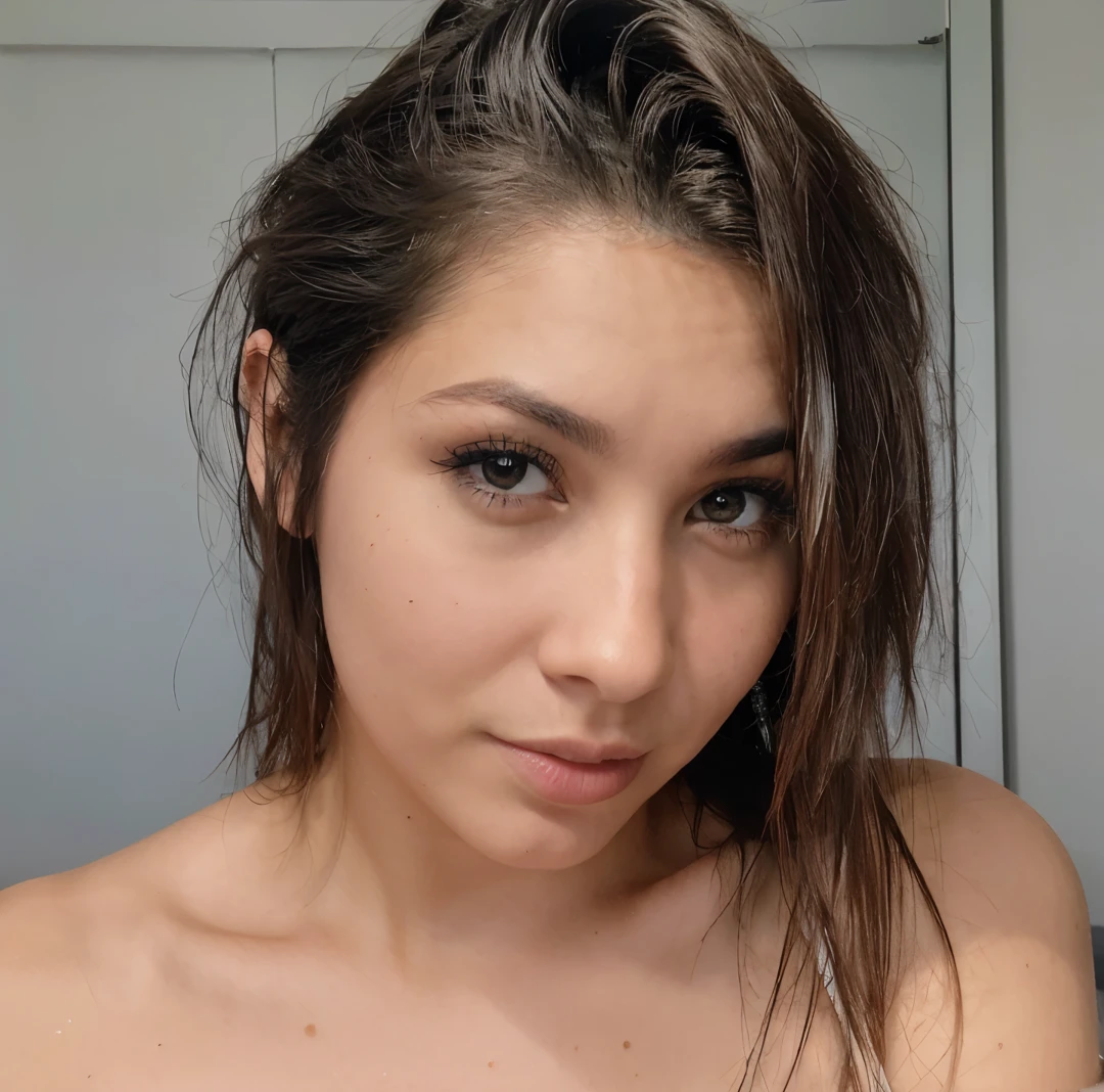 Portrait of a curvy girl in a towel, peito enorme, usando uma toalha, vestindo uma regata, rechonchudo, encostado na parede vermelha, cabelos secos, imagem de alta qualidade, master part, textura detalhada do cabelo, Textura detalhada da pele, textura de pano detalhada, 8k, Adicionar detalhes da malha, ultra Textura detalhada da pele, foto ultra detalhada, skin pores, detalhes do pano, altos detalhes da pele, detalhes realistas do cabelo