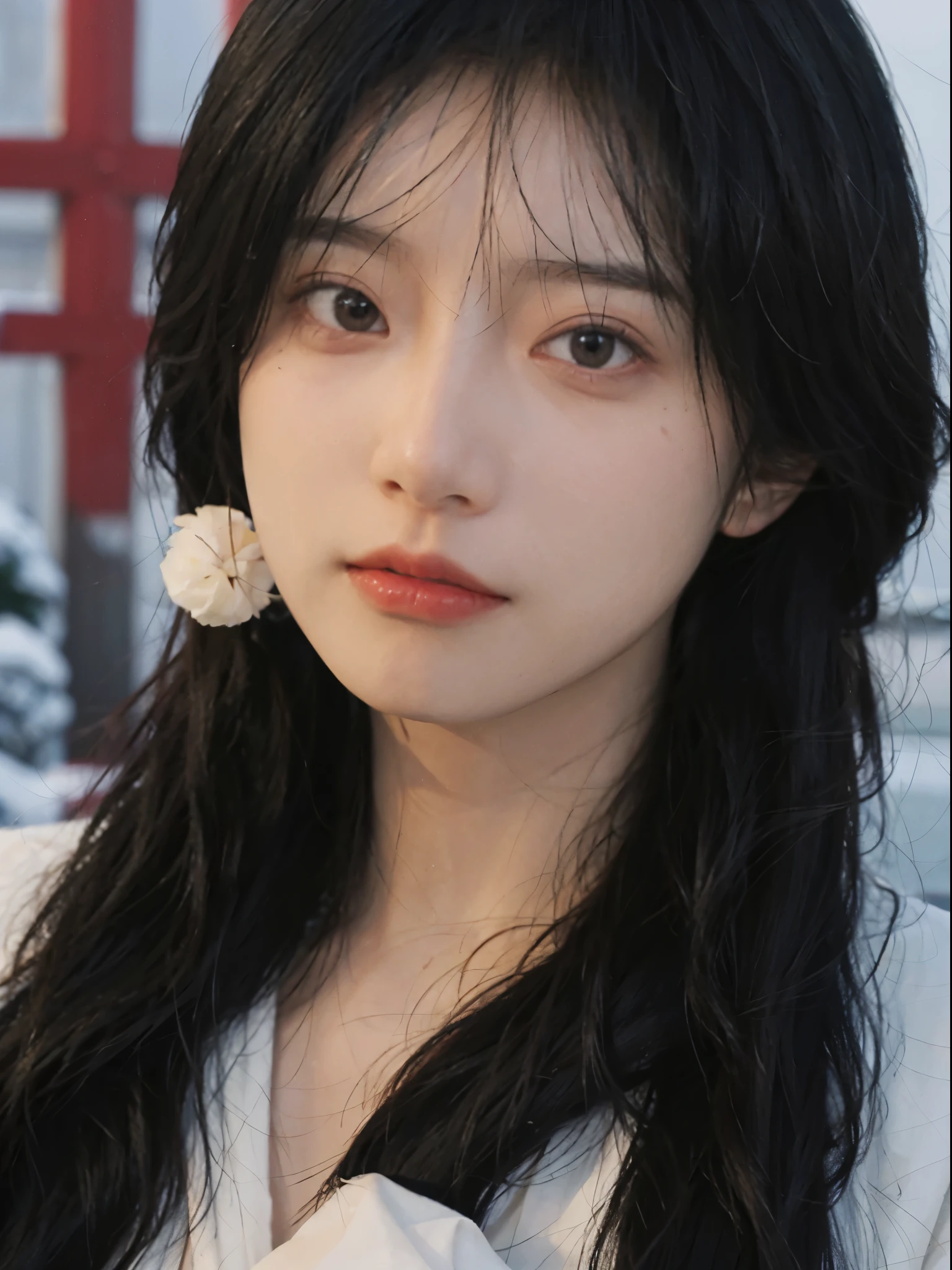 Best quality at best, 超高分辨率, white backgrounid,(realistically:1.4), girl, A pair of eyes as clear as snow,Imperial sister,Black long straight, looking at viewert, close up ,
