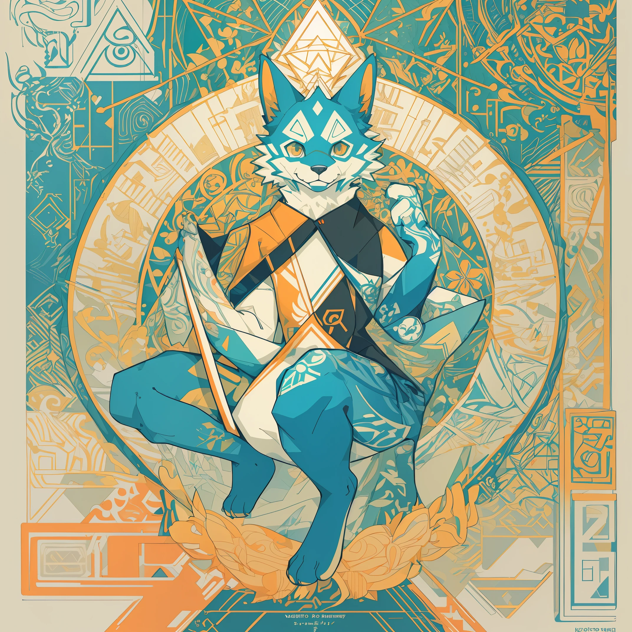 top quality, stamp Design, kaleidoscope, Geometric pattern, best quality, poster, rzminjourney, vector-art, High-quality illustrations by Victo Ngai, masterpiece(kemono, furry anthro)logo mark, triangle,