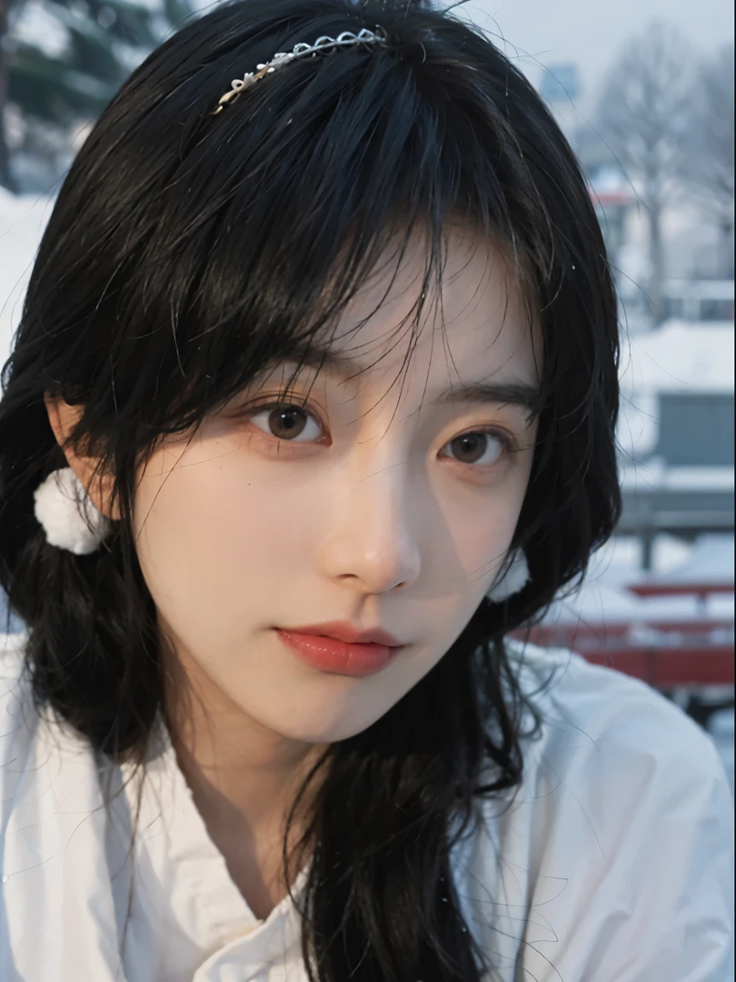 Best quality at best， 超高分辨率， white backgrounid，（realistically：1.4）， girl， A pair of eyes as clear as snow,Imperial sister，Black long straight， looking at viewert， close up ，