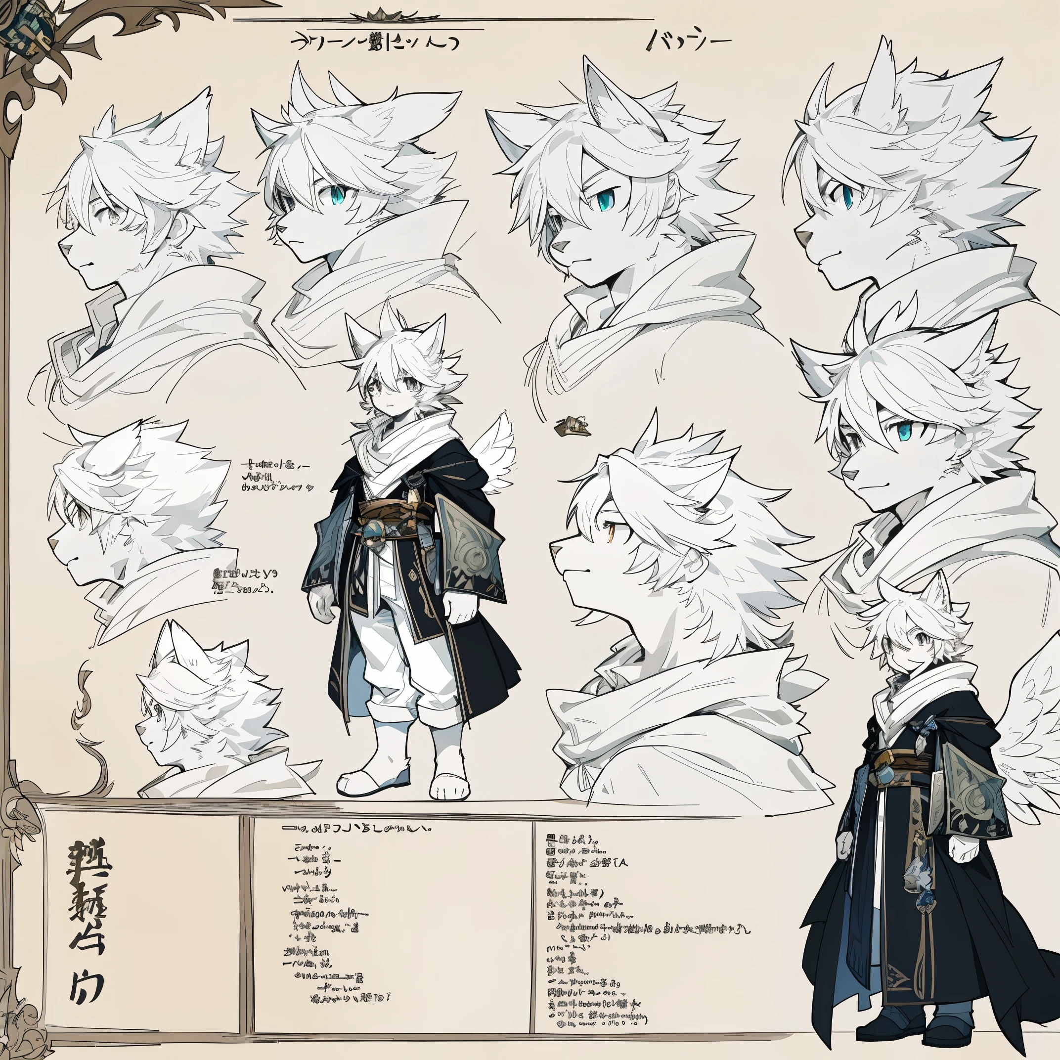 ((masterpiece)), (ultra detailed), (best quality), detailed background, (style of final fantasy), (concept art, character sheet),absurdres(highly detailed beautiful face and eyes)perfect anatomy(angelic handsome boy, kemono, child)(furry anthro),