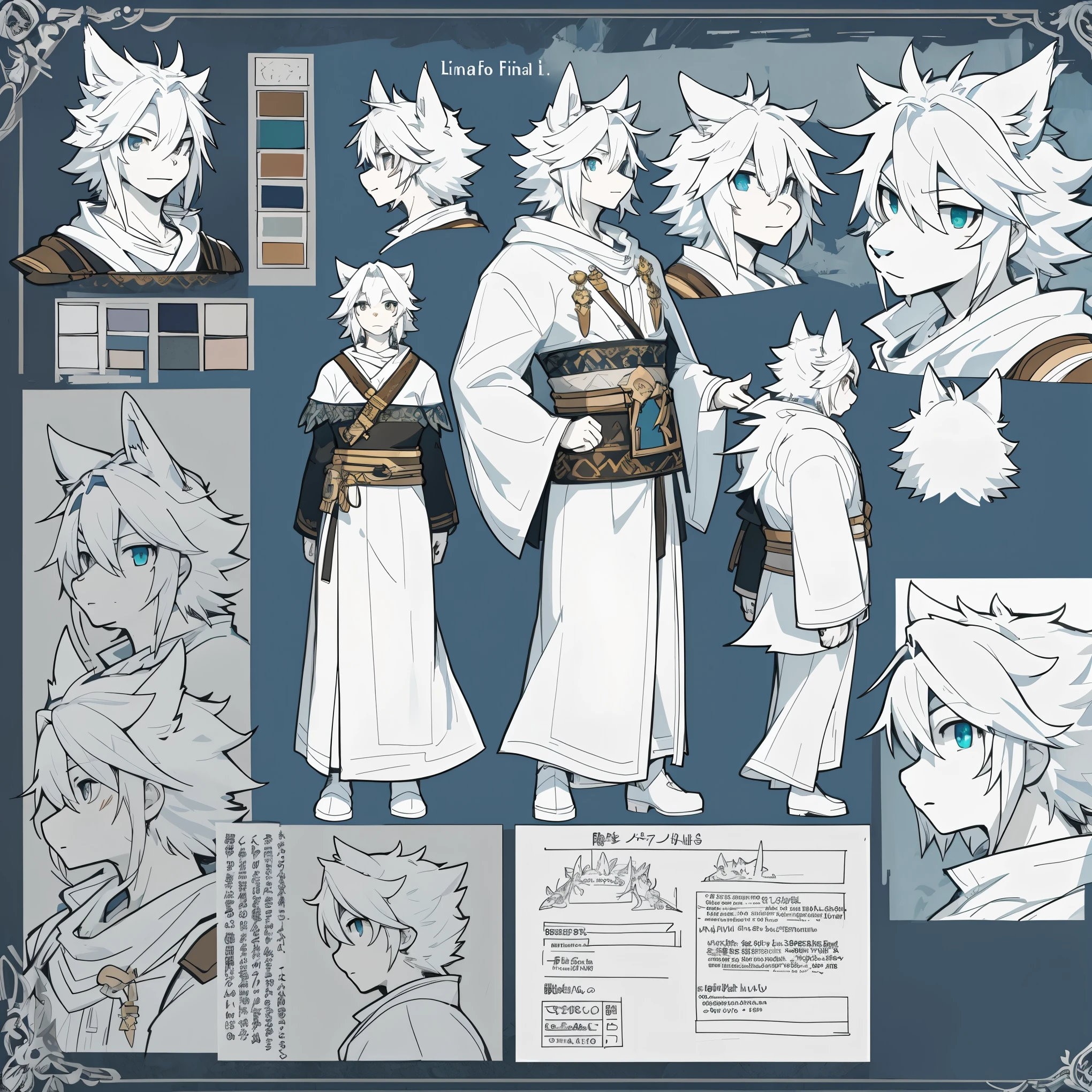 ((masterpiece)), (ultra detailed), (best quality), detailed background, (style of final fantasy), (concept art, character sheet),absurdres(highly detailed beautiful face and eyes)perfect anatomy(angelic handsome boy, kemono, child)(furry anthro),