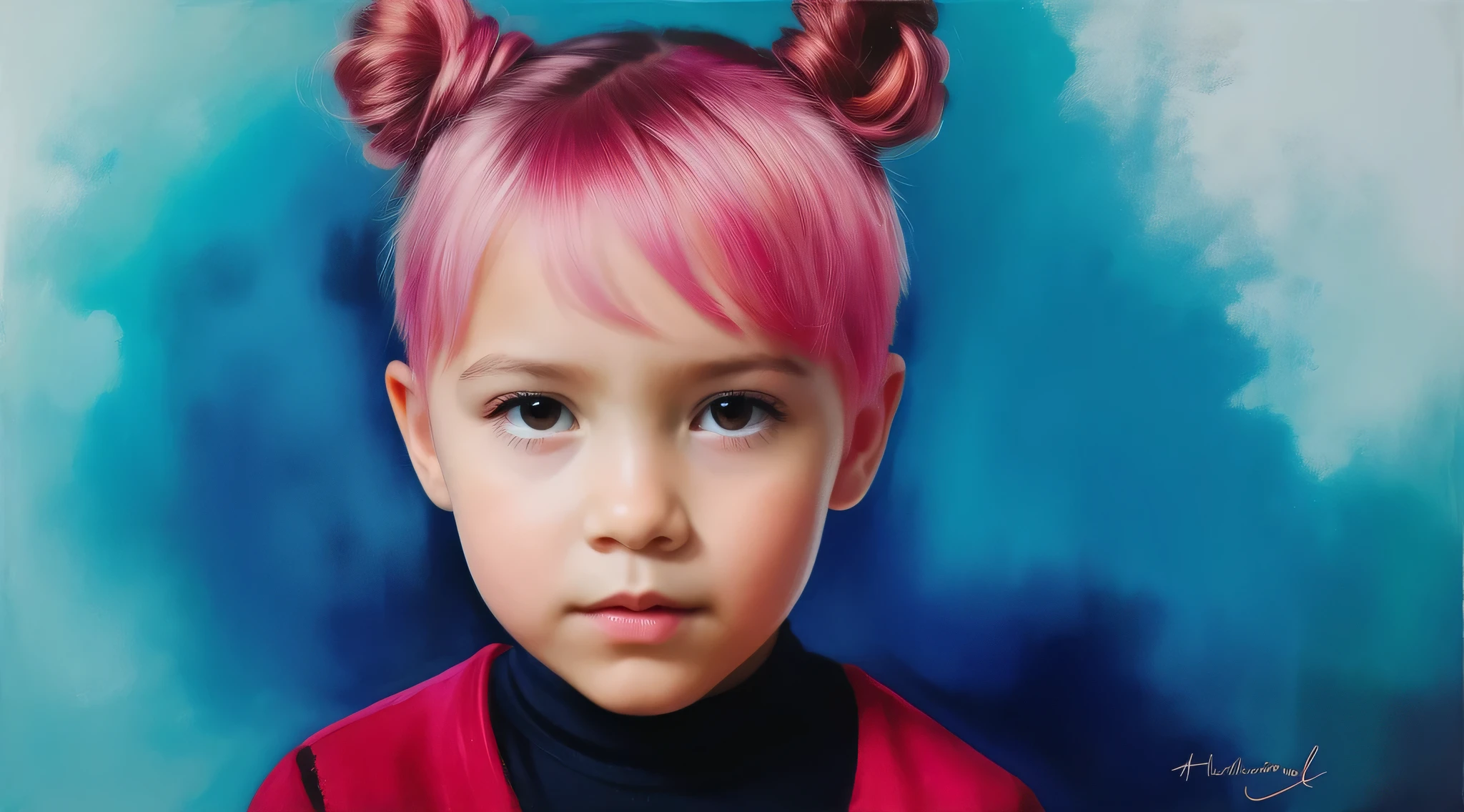 a CHILD girl with a pink hairstyle, little girl with magical powers, painting digital adorable, Arte digital 4K realista, Arte digital 4K realista, Retrato VFX altamente detalhado, retrato da menina de glowwave, Arte digital alucinante, 4k symmetrical portrait, 4k symmetrical portrait, Arte digital alucinante, Arte digital 4K perturbadora