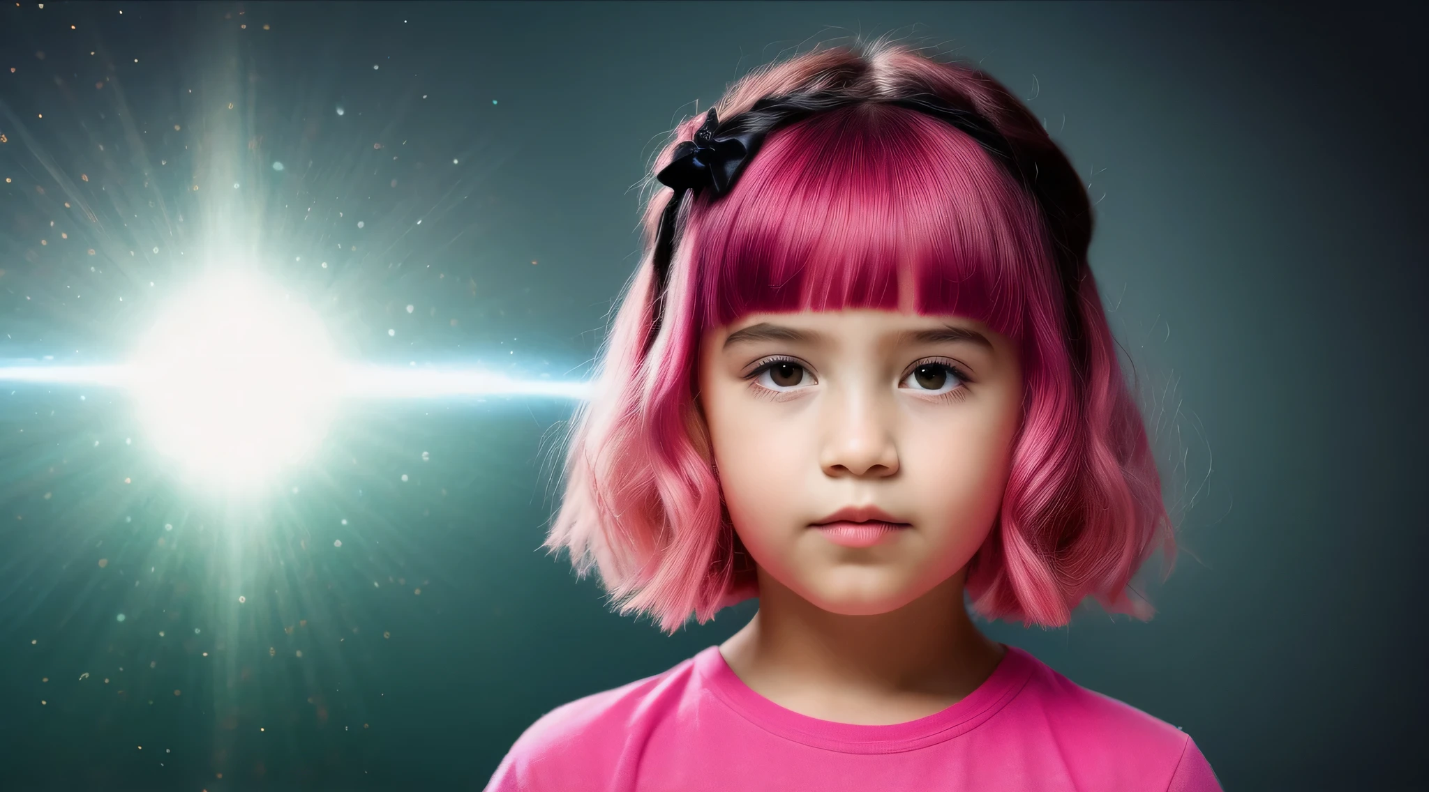 a CHILD girl with a pink hairstyle, little girl with magical powers, painting digital adorable, Arte digital 4K realista, Arte digital 4K realista, Retrato VFX altamente detalhado, retrato da menina de glowwave, Arte digital alucinante, 4k symmetrical portrait, 4k symmetrical portrait, Arte digital alucinante, Arte digital 4K perturbadora