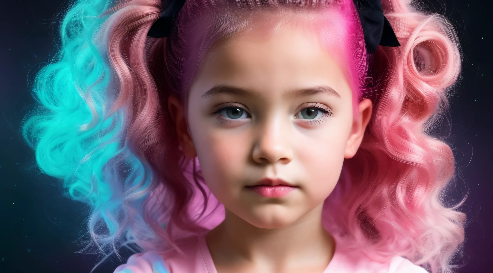 a CHILD girl with a pink hairstyle, little girl with magical powers, painting digital adorable, Arte digital 4K realista, Arte digital 4K realista, Retrato VFX altamente detalhado, retrato da menina de glowwave, Arte digital alucinante, 4k symmetrical portrait, 4k symmetrical portrait, Arte digital alucinante, Arte digital 4K perturbadora