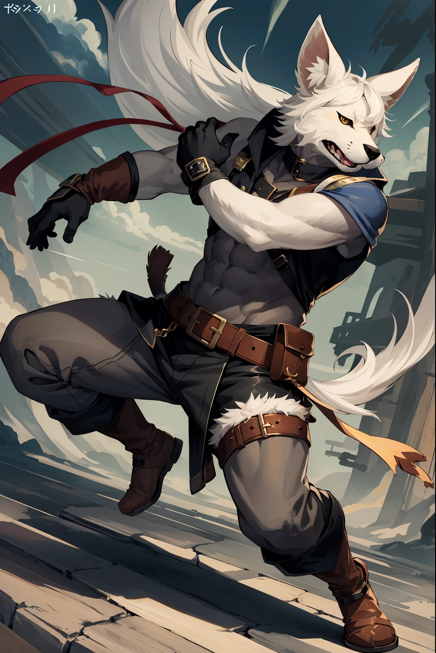 social game, unit illustration, fighting pose, fantasy, 1boy, solo, furry, kemono, detailed body fur, full body,