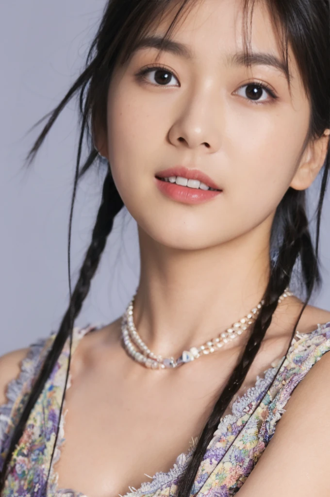 (On a table, Best quality at best, realistically, ultra - detailed, meticuloso, A high resolution, 8k wallpaper), Close-up portrait of a beautiful woman, Chariada, Smiling, light brown messy hair, Perfect dynamic composition, 美丽meticuloso的眼睛, Just like the cover of a fashion magazine, On campus