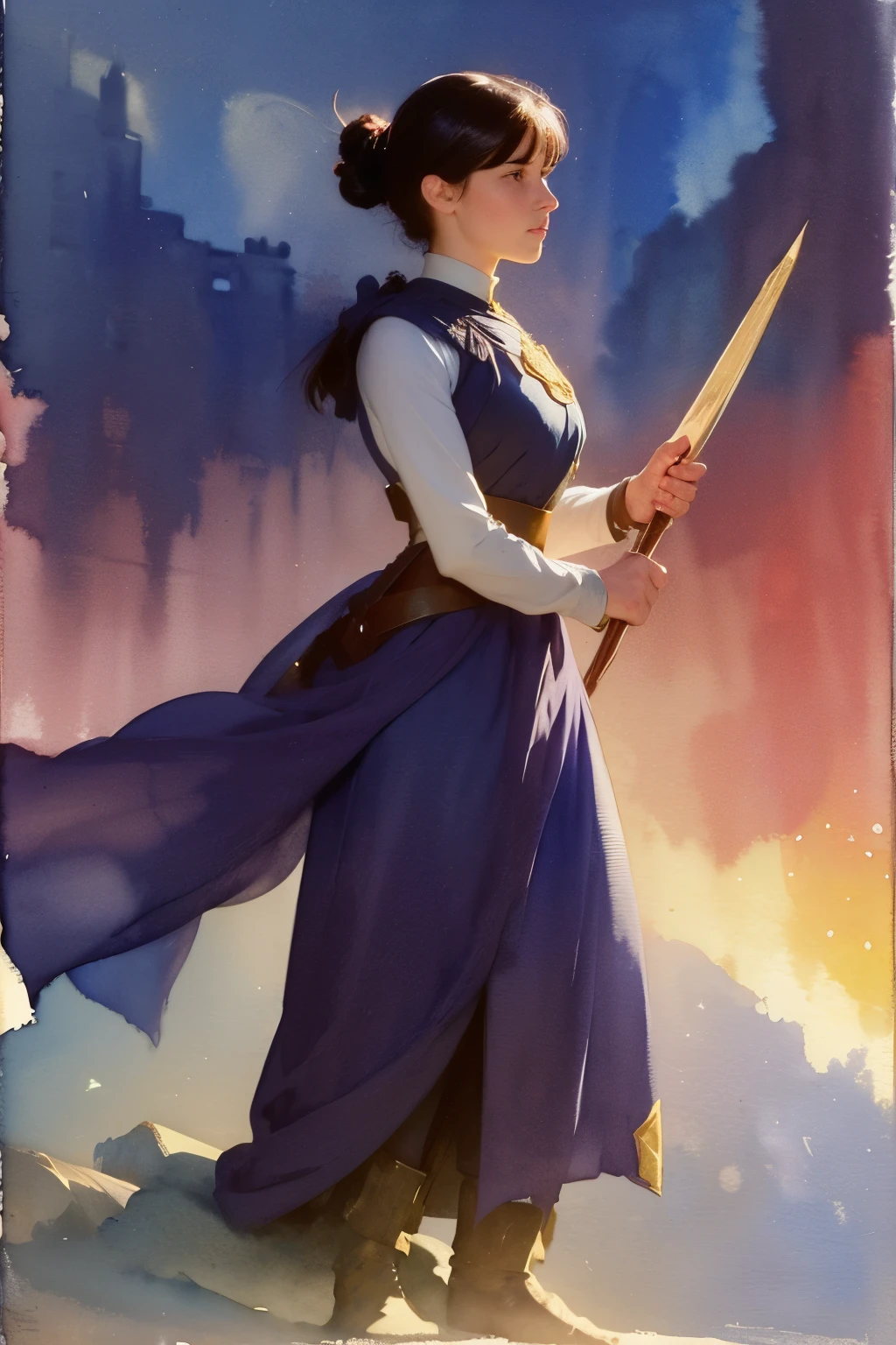 (((watercolor painting by singer sargent))),Picture books,
Female warrior and Iron Giant,