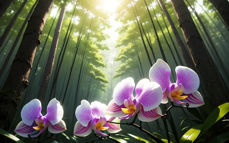 Orchid flowers in the forest under sunlight