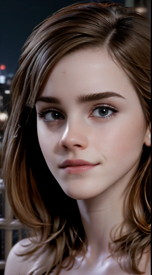 photo of Emma Watson, RAW, beautiful woman, ((portrait)), ((detailed face:1.2)), ((detailed facial feature, detailed skin, clear skin), (perfect proportioned body), ((nsfw:1.5)) (high detailed city environment, apartment balcony), (realistic photo, best quality, detailed), (8k wallpaper), (cinematic lighting, dramatic lighting) (sharp focus, intricate)