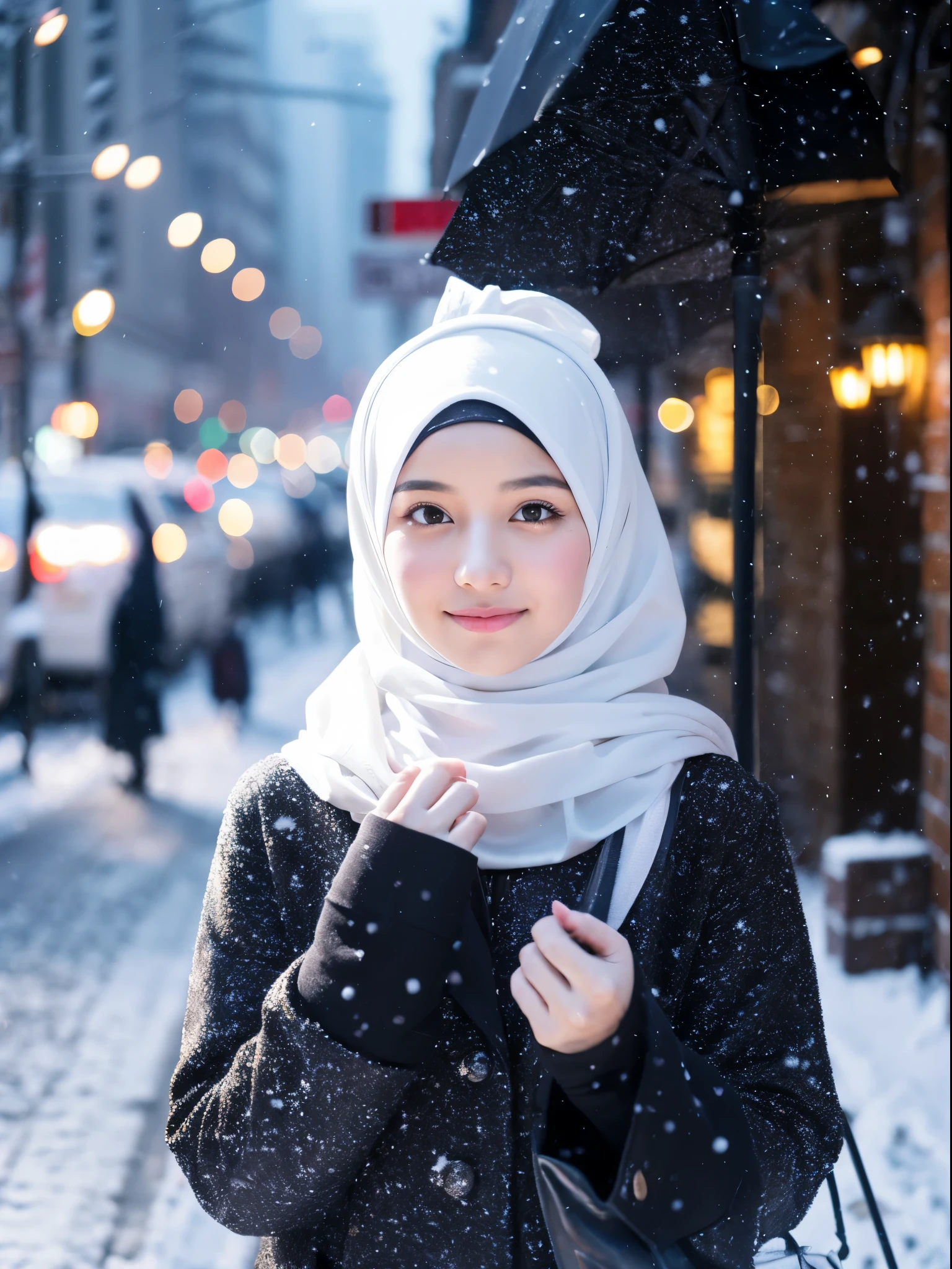 hijab, street, snow