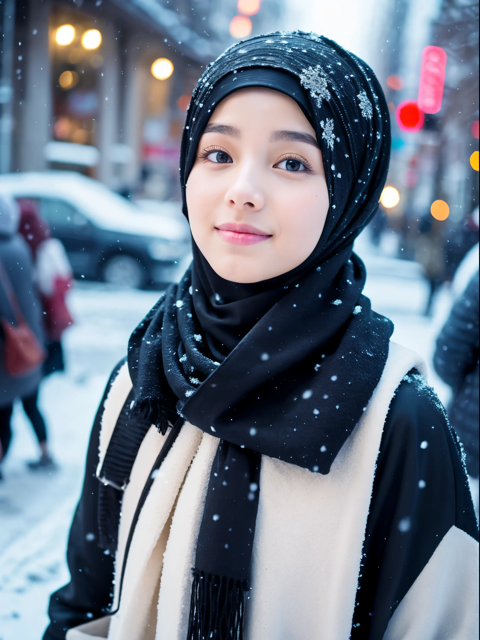 hijab, street, snow