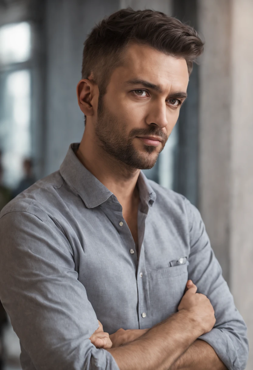 Foto de perfil triste, Ultra-accurate rendering, HOMEM, 30 ANOS, CAMISA SOCIAL CINZA, Hand on face , DENTRO DA CAFETERIA, AMBINTE ESCURO, TRISTEZA, master part, Ultra-accurate rendering, (8K, melhor qualidade: 1.2), (obra-prima: 1.37), (foto, fotorrealista: 1.37), (ultra-highresolution),(alta nitidez ), olhar PARA baixo, Obra-prima, melhor qualidade, (foto altamente detalhada: 1.1)