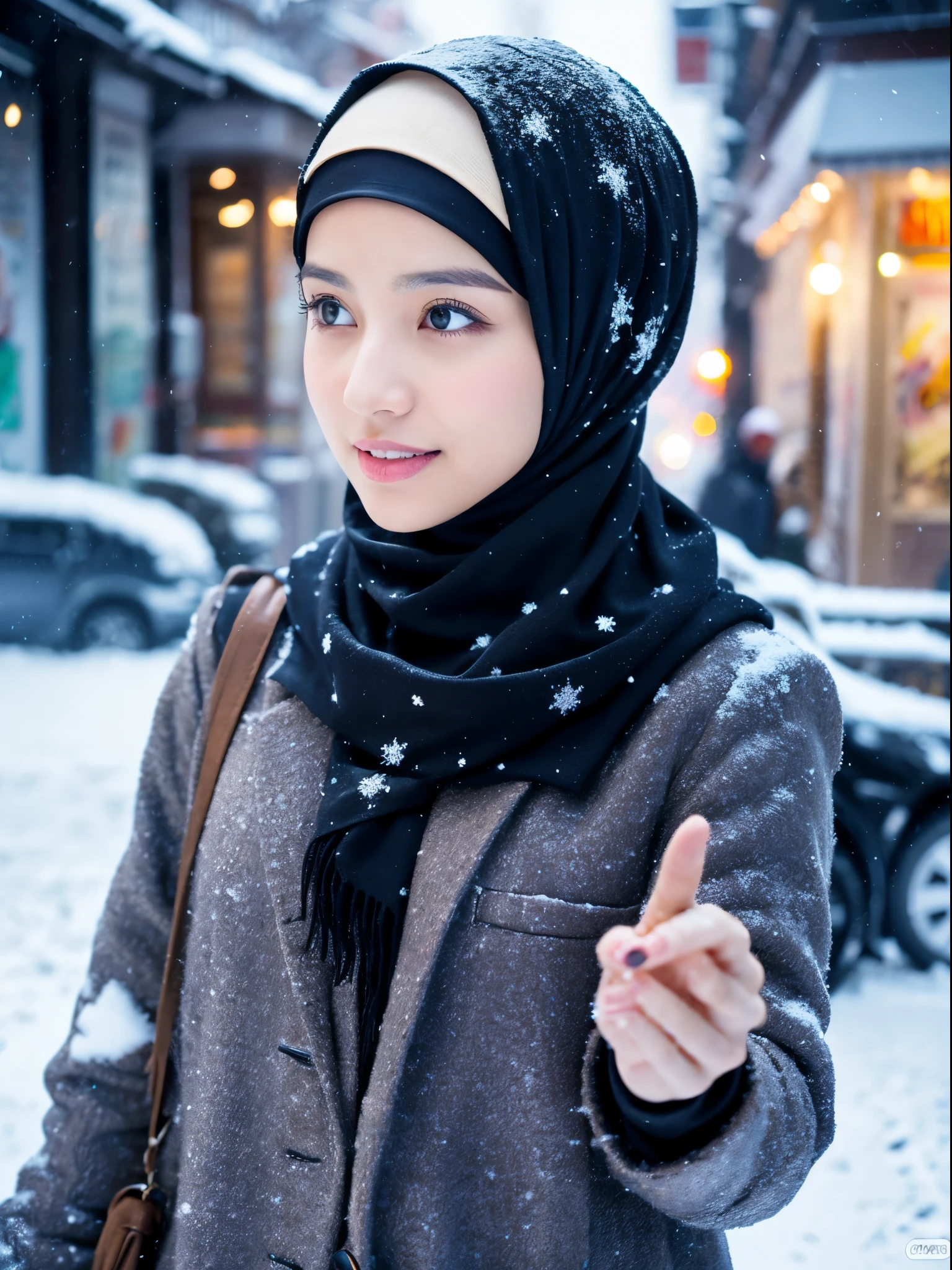 hijab, street, snow