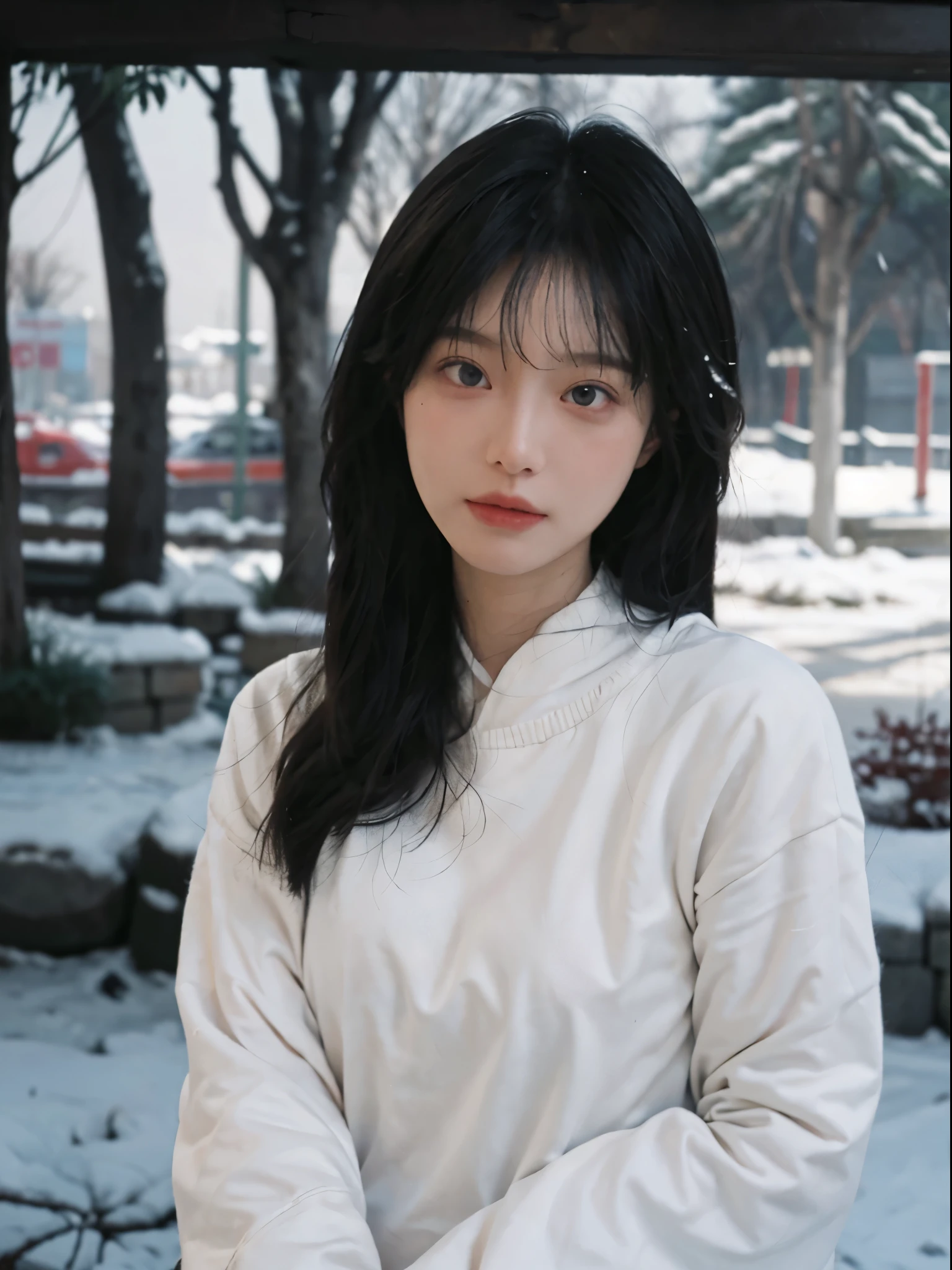 Best quality at best, 超高分辨率, white backgrounid,中景 the scene is,(realistically:1.4), girl,gray sweaters, slim toned body,A pair of eyes as clear as snow,Imperial sister,Black long straight, looking at viewert, close up ,