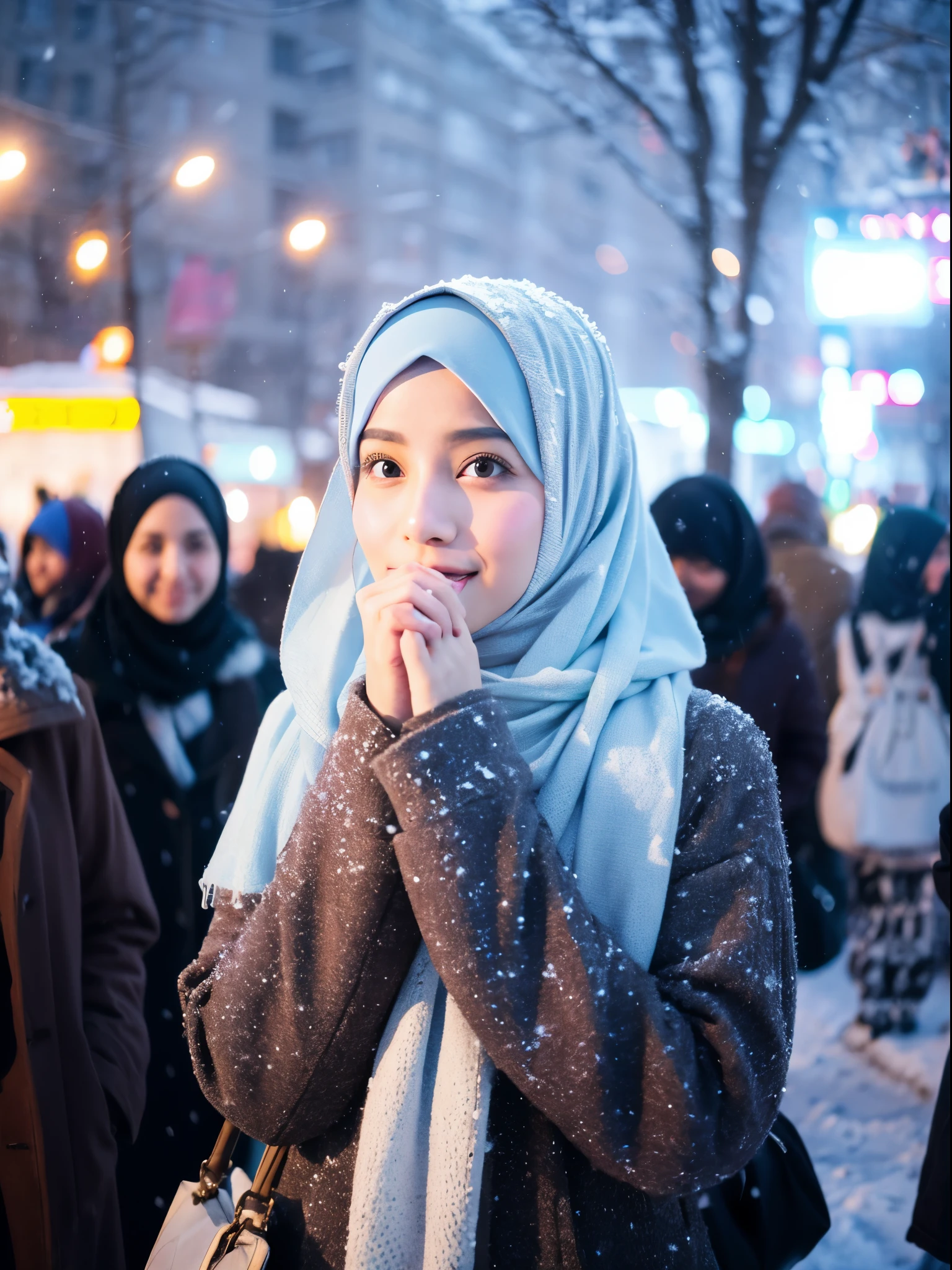 hijab, street, snow
