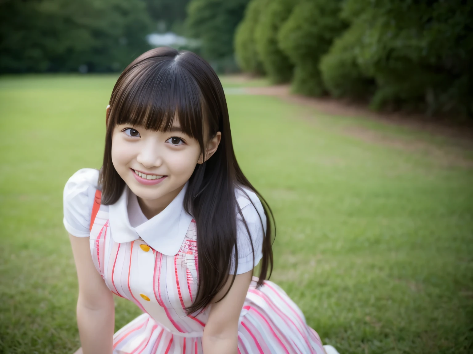 Kawaii Girl,japanes,14years,Full Body Display、​masterpiece、８K、Wearing a neat and light miniskirt dress、low angles,With the best image quality、beautiful a girl, cute little,, hight resolution, ultra-detailliert, finely detail, ighly detailed, ighly detailedな目と顔, Sharp pupils,Teenage girl standing at campsite。超hight resolutionで,Cute smile, Cinematic lighting,tranquil atmosphere、美しいfinely detail,ighly detailedな目と顔、Ultra-wide-angle shooting、kneeling to,elementary student