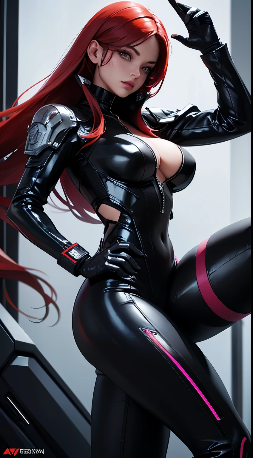 best quality, (RAW photo:1.2), (masterpiece:1.4), (photorealistic:1.4), (highres:1.4), 1girl, depth of field, flight attendant, intricately detailed, 8k, extremely detailed, perfect lighting, epic background, solo, super fine photo, portrait digital art Unreal Engine 5 8K UHD of a girl, concept art, character concept design, rubber clothes, wearing super shiny black cyberpunk armor with crimson details with black latex catsuit, black latex gloves, latex high heels, red hair, full face cybernetic mask, futuristic design, cyberpunk assassin, cyberpunk night time background, best quality, masterpiece, super detailed, sharp focus