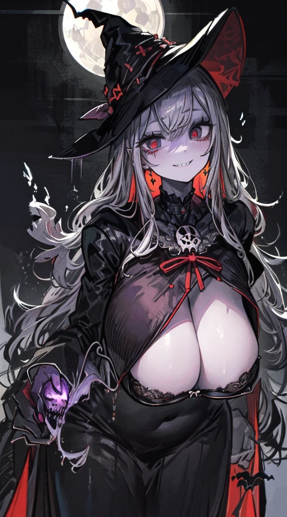 (Best Quality,4K,hight resolution),(Realistic:1.37),Ultra-detailed,broody,Horror,Witch,mad,casting,Purple skull-based glowing spells,Dark Forest,Moonlight,thick mist,Flying bats,Burning candles,spell book,spider webs,Broomstick,Witch hat,Long wavy hair,Piercing eyes,Pale face,macabre smile,Satanic rituals,Enchanted potions,mystic symbols,laughter,Haunted house atmosphere,ominous shadows,Undeservedly beautiful,Otherworldly,MACABRO,Spooky,Gothic,Induce nightmares,terrifying。