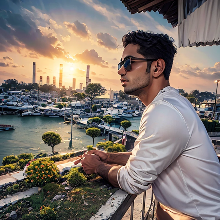 Change background city, handsome boy, realistic face,