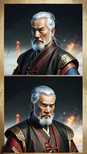 oriental、Old man wearing ancient Chinese armor、old man with ancient chinese hairstyle、three kingdom、multiple warlords、top-quality、masterpiece、超A high resolution、(Photorealsitic:1.4)、Game Posters、