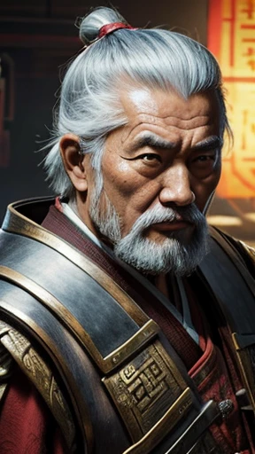 oriental、Old man wearing ancient Chinese armor、old man with ancient chinese hairstyle、three kingdom、multiple warlords、top-quality、​masterpiece、超A high resolution、(Photorealsitic:1.4)、Game Posters、