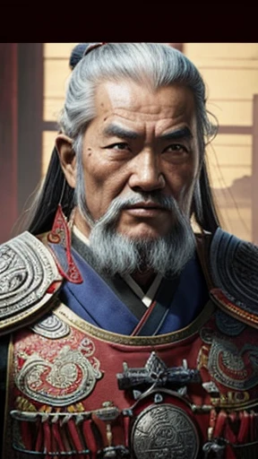 oriental、Old man wearing ancient Chinese armor、old man with ancient chinese hairstyle、three kingdom、multiple warlords、top-quality、masterpiece、超A high resolution、(Photorealsitic:1.4)、Game Posters、