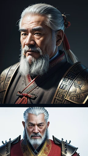 oriental、Old man wearing ancient Chinese armor、old man with ancient chinese hairstyle、three kingdom、multiple warlords、top-quality、​masterpiece、超A high resolution、(Photorealsitic:1.4)、Game Posters、