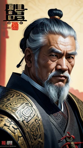 oriental、Old man wearing ancient Chinese armor、old man with ancient chinese hairstyle、three kingdom、multiple warlords、top-quality、​masterpiece、超A high resolution、(Photorealsitic:1.4)、Game Posters、