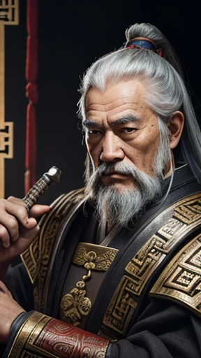 oriental、Old man wearing ancient Chinese armor、old man with ancient chinese hairstyle、three kingdom、multiple warlords、top-quality、masterpiece、超A high resolution、(Photorealsitic:1.4)、Game Posters、
