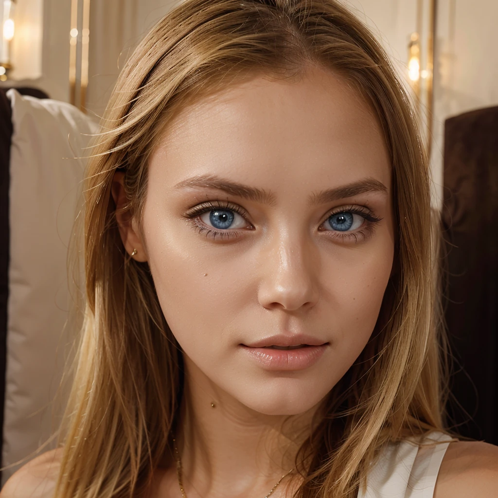 beautiful blonde instagram girl with blue eyes in luxury hotel winter time