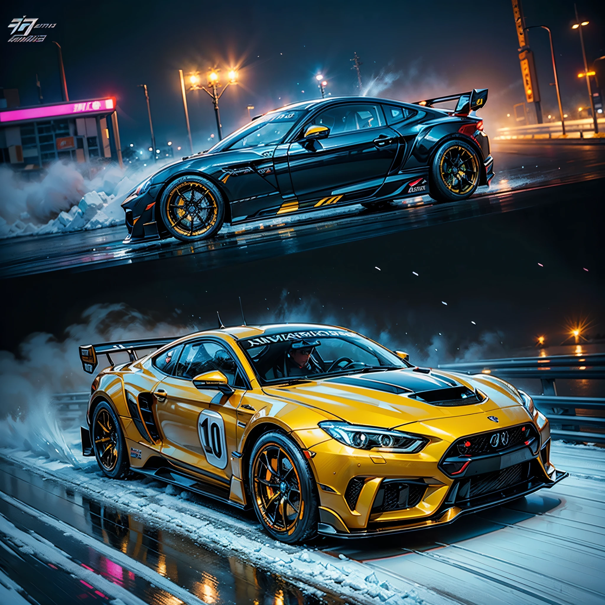 Sun SunShine Josan_Gonzalez_style visual_impact street_traffic_jam racing_full_shot spacious_road race_scene multi-racing Gaol Racer Auto_Racing_Circuit Race_Track deep path Equirectangular_360 street UnrealEngine5 Ultra Masterpiece Cinematic_sunlight ultra_Photo-realistic optimal ultra_high-quality opengl-shaders ultra_high-details accurate reflex ultra_high-res perfection volumetric lightning improved Octane_rendues ultra_high-def UHD XT3 DSLR HDR 3dcg shadow analogiques extatiques symmetrical dazzling Will-o'-the-wisp global luminescence (((An boatmobile inspired ultra-realistic angelic neon metallic black silver and gold chrome race car designed on a icy surface road with snow falling and deep snow covers the ground and everything all around ))), best quality, ultra-detailed), race car, street racing-inspired, Drifting, LED, ((Twin headlights)), (((Bright neon color racing stripes Cristallines kit incandescente flash blow glow))), (Black racing wheels), Wheel spin showing motion, Show car in motion, Burnout, wide body, modified car, racing livery Lava varied multi etc. --s 1000 --c 20 --q 20 --chaos 100