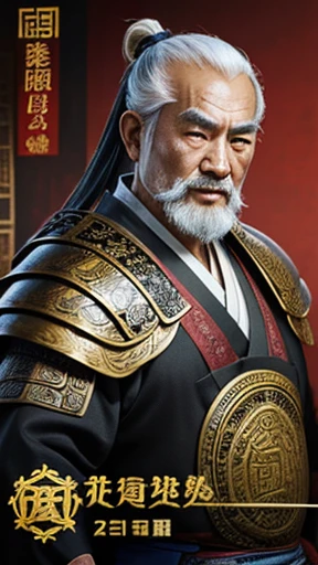 oriental、Old man wearing ancient Chinese armor、old man with ancient chinese hairstyle、three kingdom、multiple warlords、top-quality、​masterpiece、超A high resolution、(Photorealsitic:1.4)、Game Posters、
