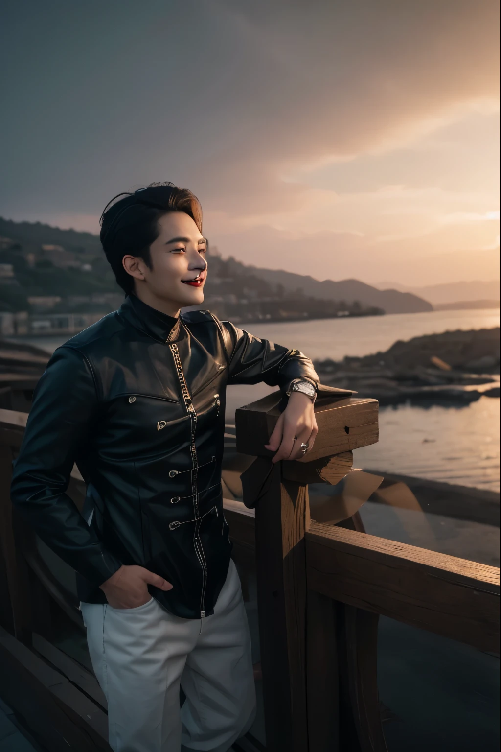 Best quality, masterpiece, ultra high res, photorealistic, raw photo, unity 8k wallpaper,(black lips:1.3),(black eyeshadow:1.arted lips,,(evil smile:1.1)
