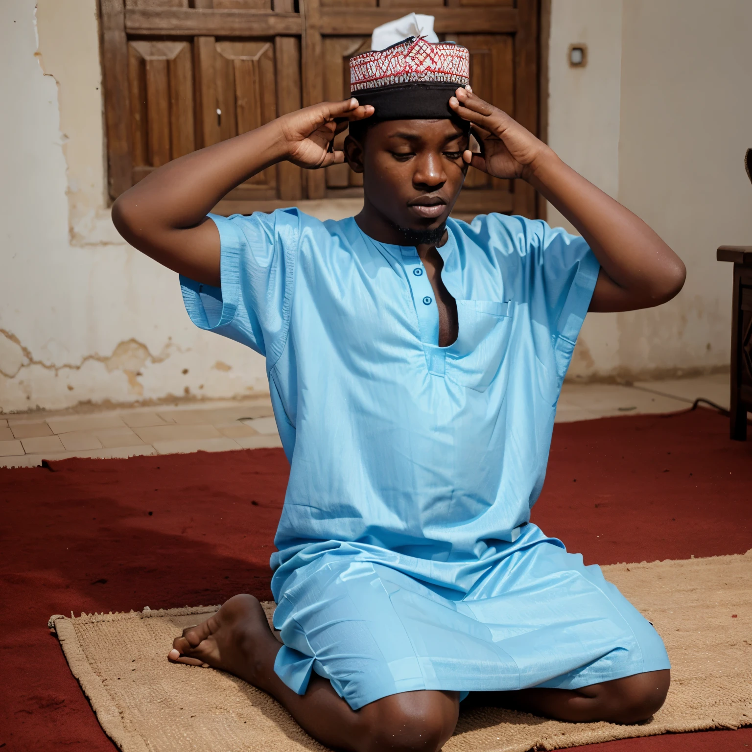 A young Hausa man praying sallah