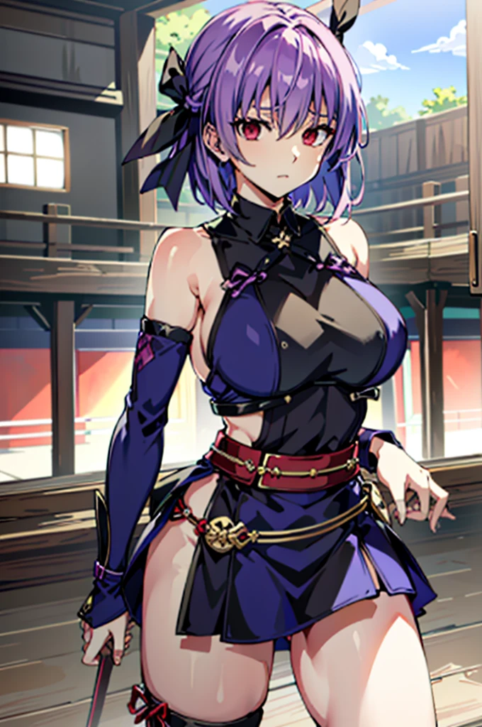 (masutepiece, Best Quality:1.3)
Ayane Doa, 1girl in, Solo, breasts, Short hair, large breasts, thighs thighs thighs thighs, Bare shoulders, arma, Sword, head band,Fighting Arena,hypnoLora,
empty eyes