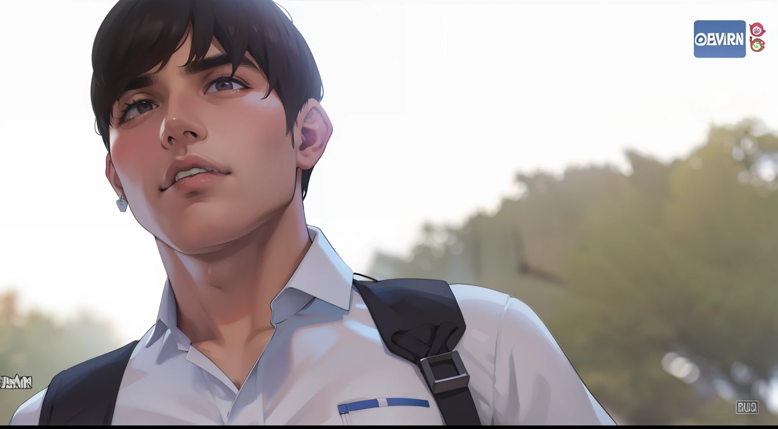 serio pensativo mirando con sospehca , tiene cabello blanco ojos verdes