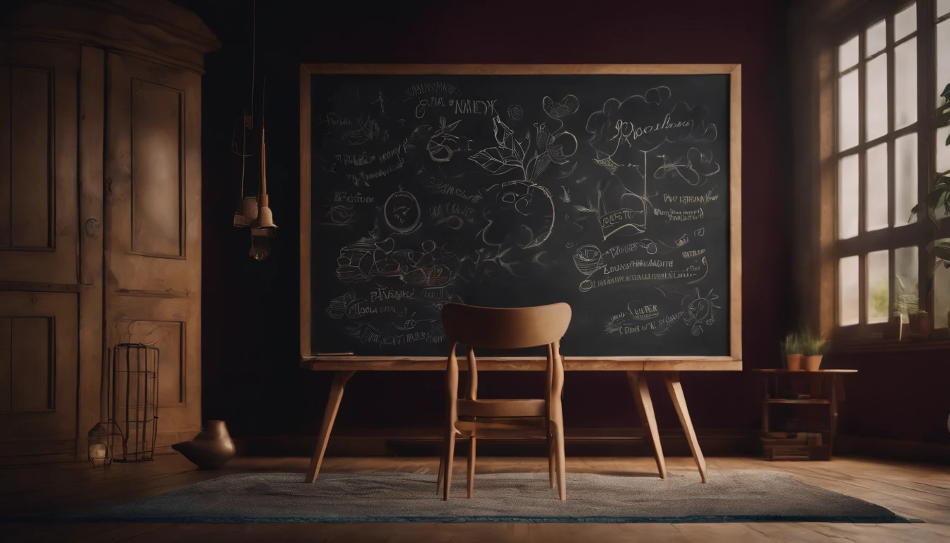 a creative shot of a blackboard with a vibrant, abstract chalk art mural in the background, adding a touch of uniqueness and artistic flair to the image