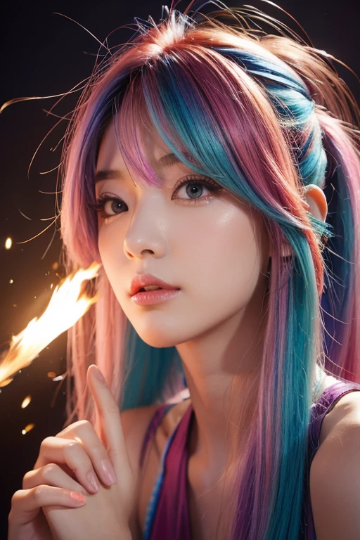 Colorful hair, shairband, hyper realisitc, 电影灯光, close up, hyper HD, high detal, tmasterpiece