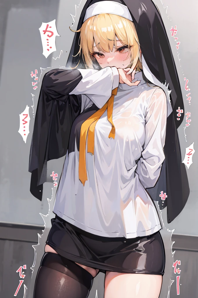 1girll， 独奏， ， sweat leggs， teardrop， trembling， Heavy breathing， Transpiring body， The shirt，lewd nun，