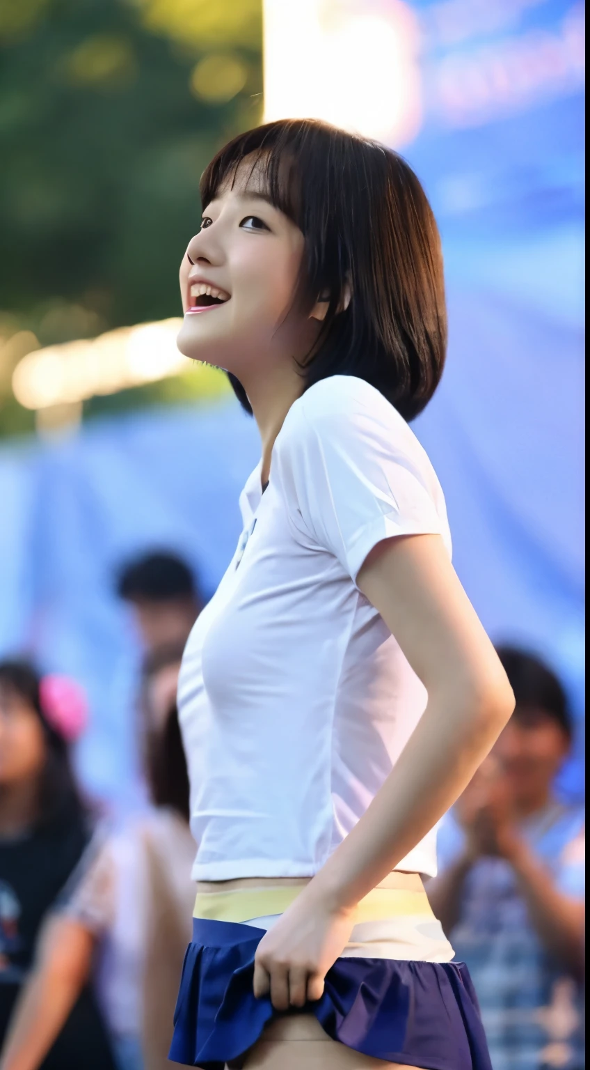 (Highly detailed beautiful face of one young girl), Great look and best quality:1.4), (Ultra-detailed), (8k wallpaper), Highly detailed, High-definition raw color photos, Professional Photography, Realistic portrait, Amazing face and eyes, Brown eyes, (naked cheerleader costume), in 8K、highly detailed beautiful girl、extra detailed face、extremely detailed eye、highlydetailed skin、extremely detailed fingers、highly detailed nose、very detailed detailed mouth、Perfect Anatomy、细致背景、Detailed clothing、1人、(16:1.2)、sixteen years old、Cute litRealistic body、((Realistic Beautiful Girl))、小柄、de pele branca、glistning skin、Slim body、((Messy short brown hair))、((A smile))、bangss: 1.5、kawaii faces、Lifelike face、Delicate eyes、Sauce order, sixteen years old, ((Highkick:1.4))、itting open legs、Open your crotch、((Her skirt is floating and her private parts are visible.....))、(((her shirt is pulled up、small breasts are visible....))), depth of fields, full-shot、((Sky from below))、1womanl、japanes、age19、(Professional Baseball Team Cheerleading)、(Cheering seats in the stadium)、(beauitful face:1.5)、Cheering uniform、(a miniskirt:1.4)、((Sexy Short Shirt:1.5))、off shoulders、(Nothing is worn under the shirt)、 (View from below:1.2),(no-bra)