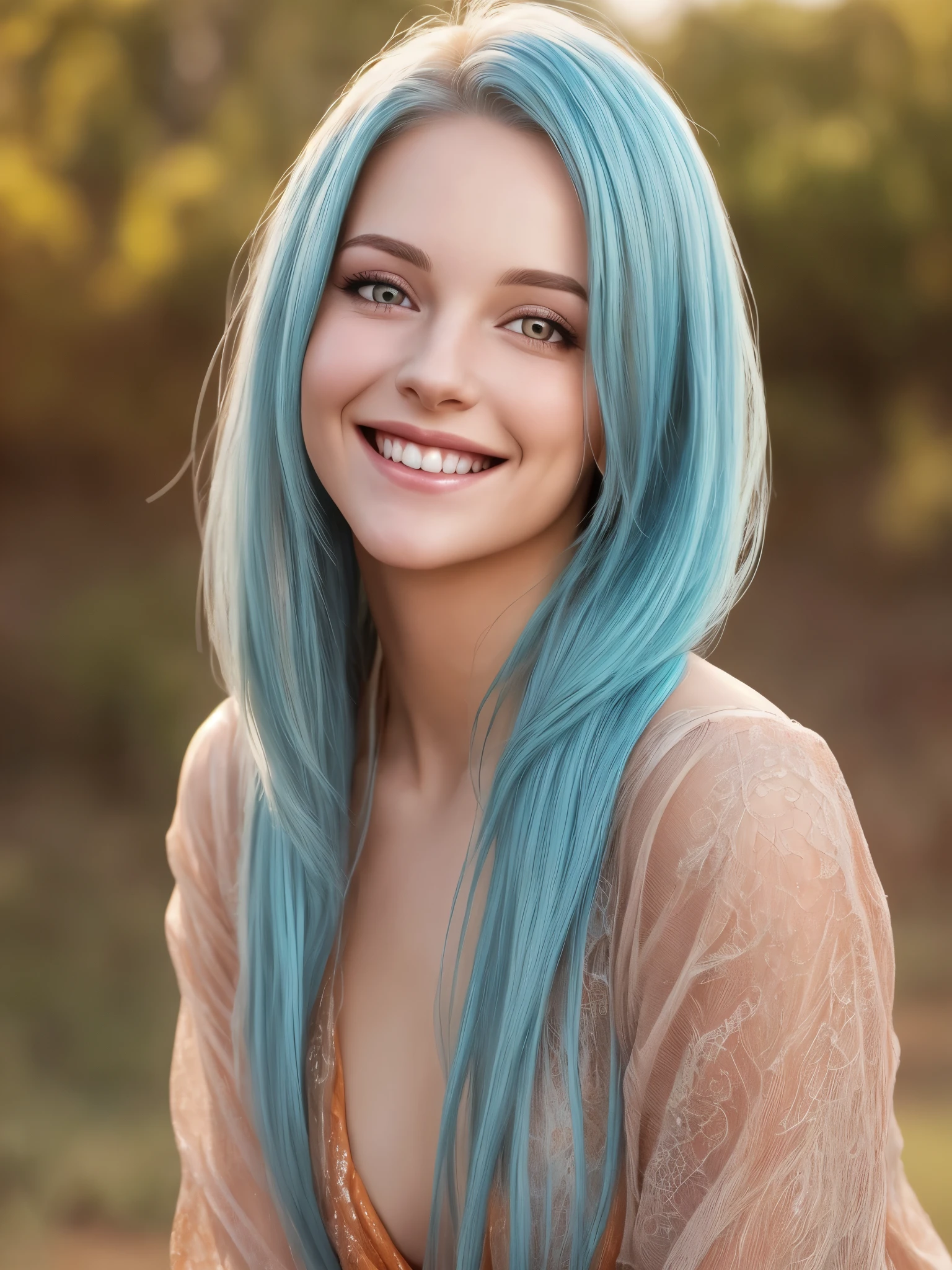 (Realistic:1.5), A highly detailed photo of a stunningly beautiful young woman in a minuscule clothes. Long rusty-cyan colored hair blowing in the wind . Dazzling and glowing orange-red eyes, (freckles:0.3). Cute sexy, nude,  pleasure, mouth smiling wide with joy. Leaning towards the camera. Free-spirited persona. Looking directly at the camera and winking