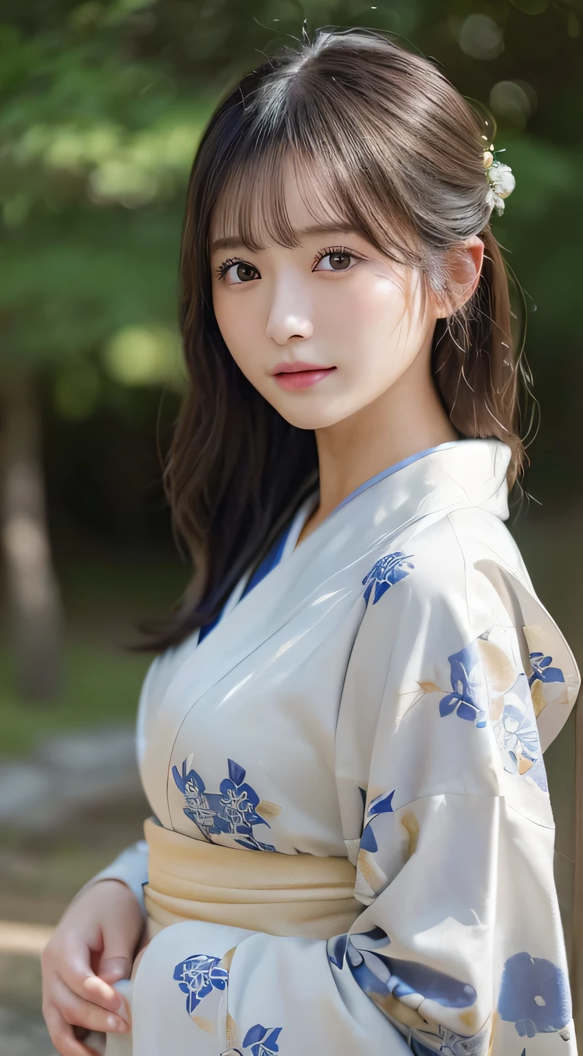 (Kimono）、(33yo)、(top-quality,​masterpiece:1.3,超A high resolution,),(ultra-detailliert,Caustics),(Photorealsitic:1.4,RAW shooting,)Ultra-realistic capture,A highly detailed,high-definition16Kfor human skin、 Skin texture is natural、、The skin looks healthy with an even tone、 Use natural light and color、(One Woman)、japanes,,kawaii,A dark-haired,Middle hair,(depth of fields、chromatic abberation、、Wide range of lighting、Natural Shading、)、