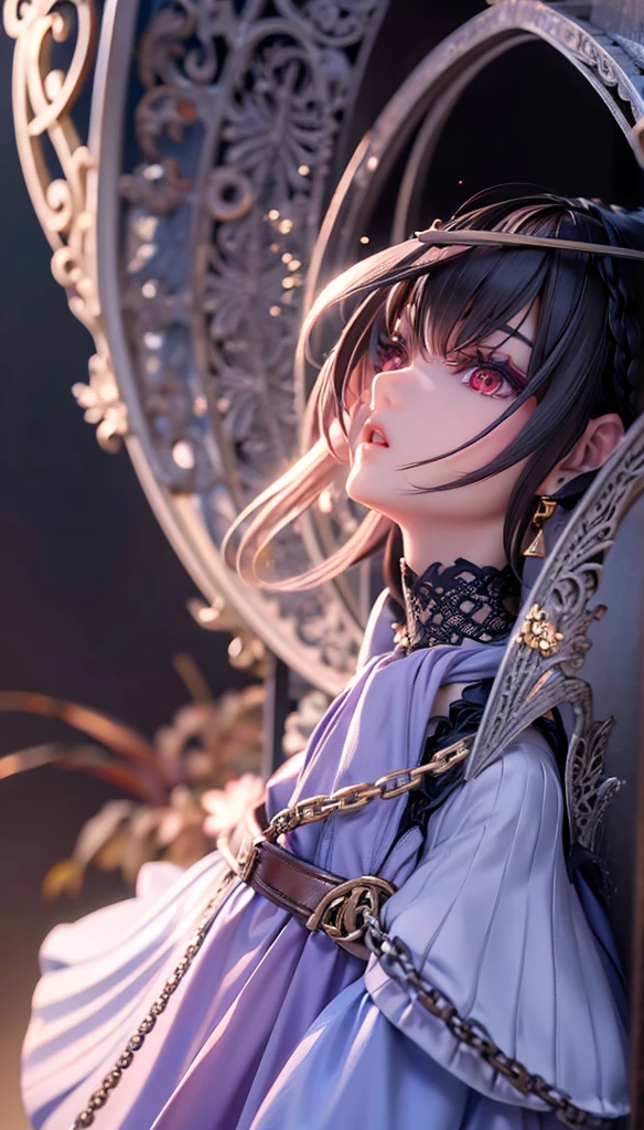 Black hair color、dragon background、gazing at viewer、Wearing a black dress、Pretty Woman、masutepiece、Best image、Gorgeous hairstyle、Red Eyes、Wearing a red aura、