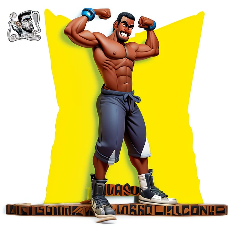 a close up of a cartoon of a man flexing his muscles, Directed by: Carlos Catasse, caricatural, charicatura, cel sombreado!!!, arte digital!!, Agressivo, Postura agressiva, Directed by: Caesar Andrade Faini, capoeira, caricatura!!!, Shaq, [ arte digital ]!!, Atiba Jefferson, icaro carvalho