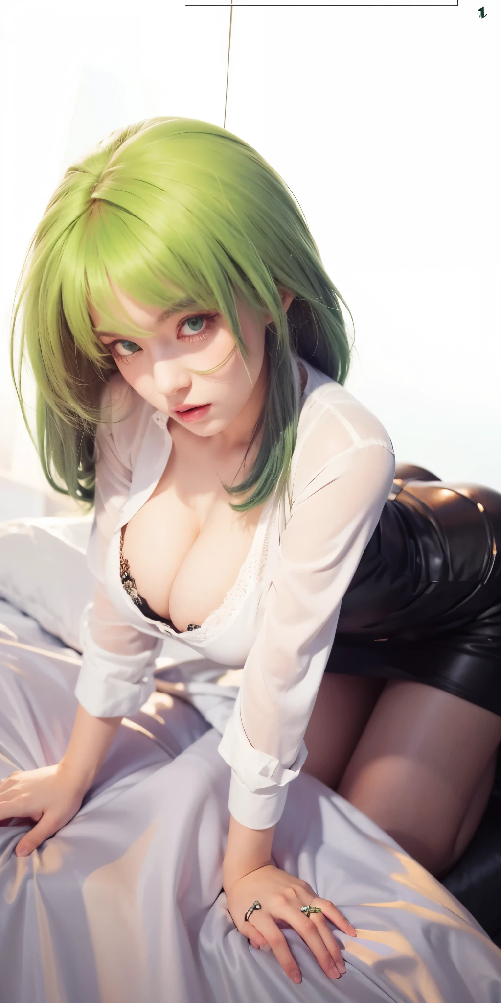 1girl, green hair, green eyes, high quality, ultra detailed, masterpiece, realistic